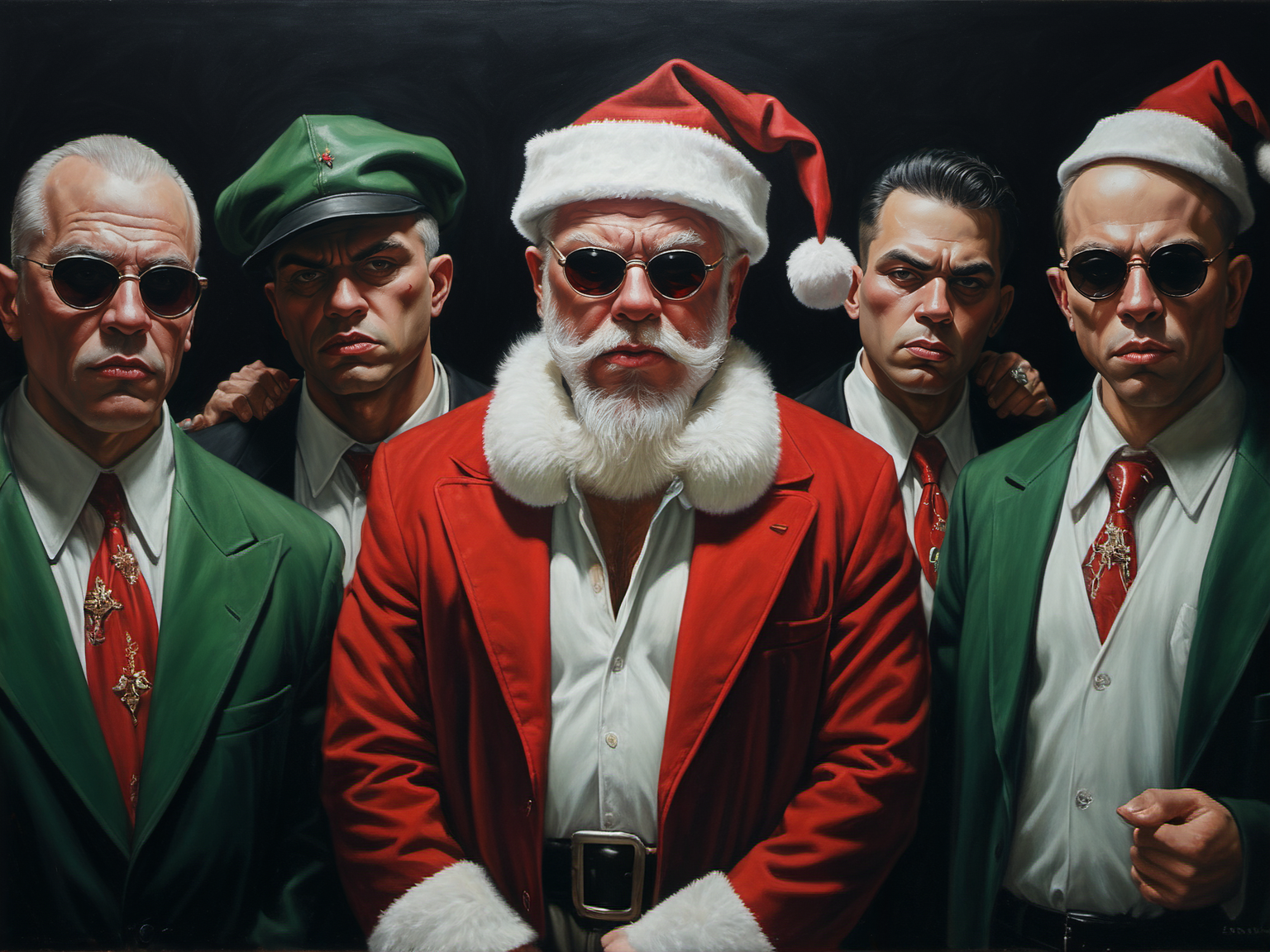 00111--3611195247-Mobster Santa Claus and his thug elves, Mafia, gangster_, a painting by Devon Rodriguez.png